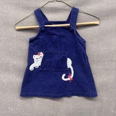 Rare Editions Dress Girls 2T Navy Blue Corduroy Cat Embroidery Pocket Overalls