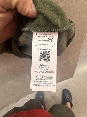 Puma Hoodie Sweatshirt Mens Medium Olive Green Orange Logo Pre-Owned Fleece Line 2