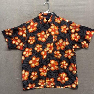 Sideout Shirt Mens Large Black Orange Floral Hawaiian Button Up Short Sleeve 1
