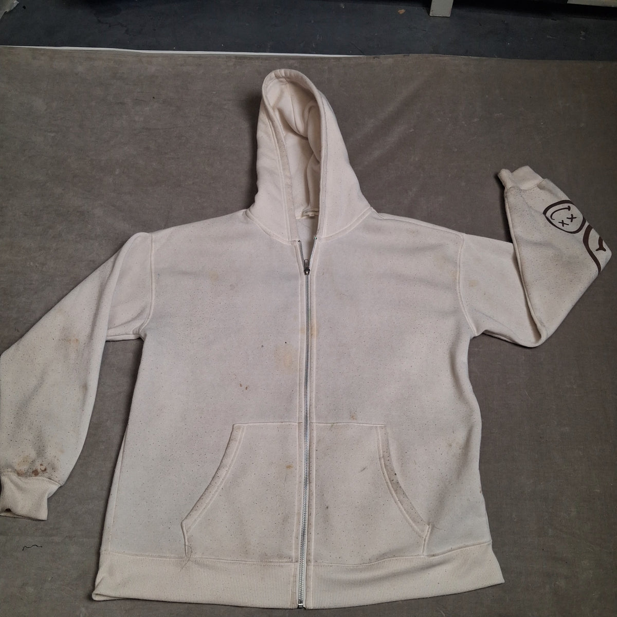 no comment Hoodie Bomber Jacket White Unisex Size M Fair Condition Polyester