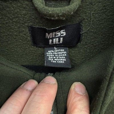 Miss ILI Jacket Womens Large Green Hooded Fleece Drawstring Waist Cargo Pockets
