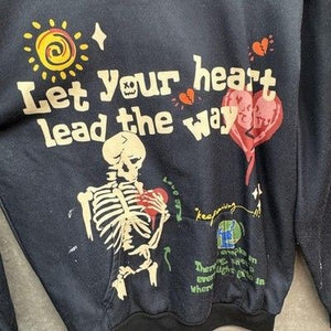 Let Your Heart Lead The Way Hoodie Mens Large Black Skeleton Graphic Pullover 3