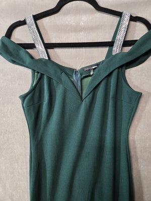 Fashion Nova Emerald Green Mermaid Maxi Gown Rhinestone Strap Off Shoulder Prom 2