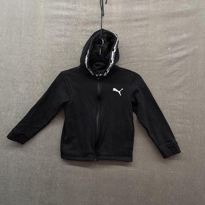 Puma Hoodie Sweatshirt Youth 8 Black Full Zip Logo Tape Hood Pockets Athletic
