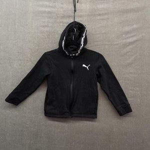 Puma Hoodie Sweatshirt Youth 8 Black Full Zip Logo Tape Hood Pockets Athletic 1