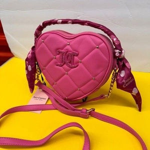 Juicy Couture Pink Quilted Heart Crossbody Bag Scarf Wrap Handle JC Logo New 3