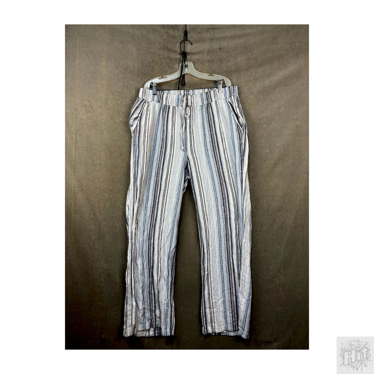 Briggs Casual Linen Pants Striped Drawstring Relaxed Fit Large Women Used