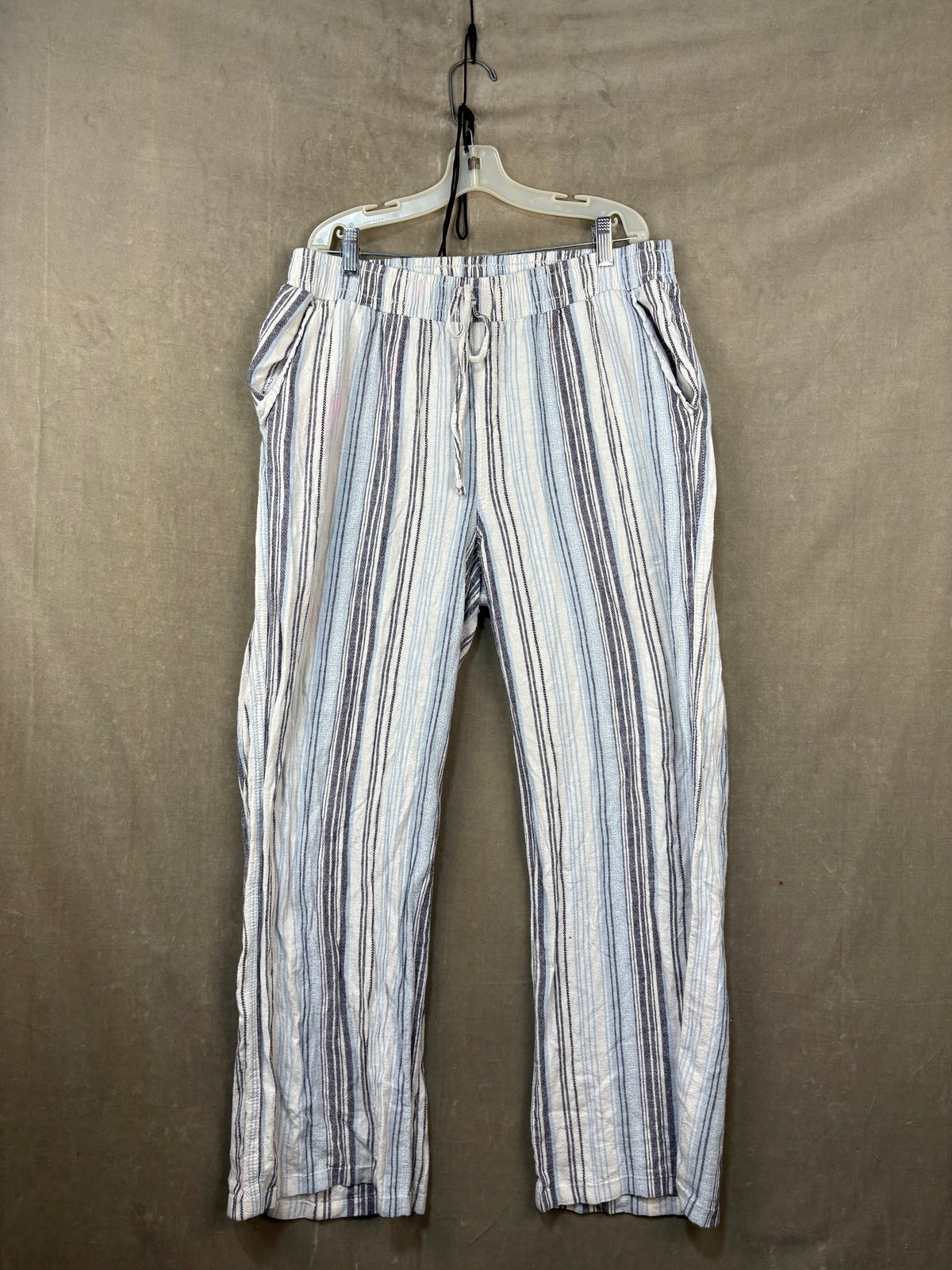 Briggs Casual Linen Pants Striped Drawstring Relaxed Fit Large Women Used