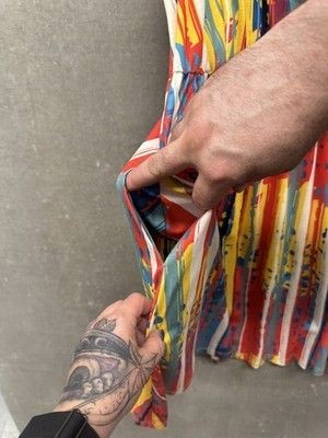 Styleword Dress Womens Medium Red Blue Yellow Striped Fit Flare Pockets Summer 1