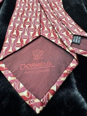 Dormeuil Silk Tie Mens Burgundy Red Gold Geometric Pattern Made in France Luxury 4