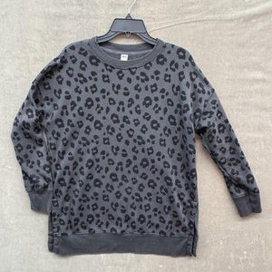 Old Navy Sweatshirt Womens Small Gray Leopard Print Crewneck Pullover Fleece 1