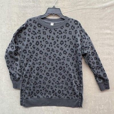 Old Navy Sweatshirt Womens Small Gray Leopard Print Crewneck Pullover Fleece