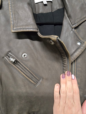 IRO Han Leather Moto Biker Jacket Distressed Gray Asymmetric Zip Women's Size 40 4