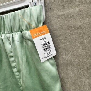 Forever 21 Pants Womens Extra Small Green Satin Wide Leg High Waist Palazzo Pre- 2