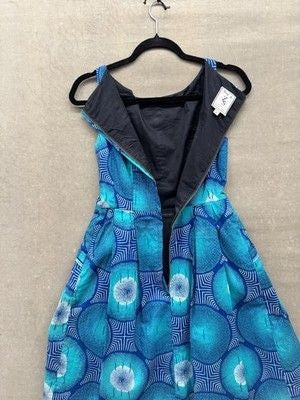 Zachary's Smile White Label Dress Womens 6 Blue Teal Geometric Pockets Fit Flare 1