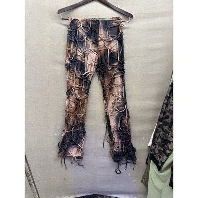 Y2K Grunge Mesh Pants Womens Medium Distressed Tie Dye Patchwork Rave Festival B