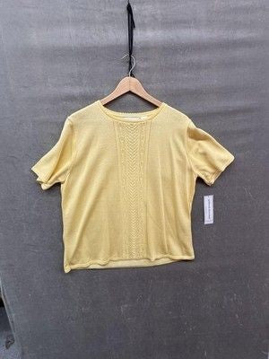 Alfred Dunner Sweater Womens Large Yellow Short Sleeve Pointelle New with Tags 2