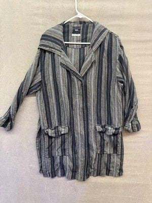 BDG Jacket Mens Medium Gray Black Striped Hooded Lightweight Boho Beach Hippie