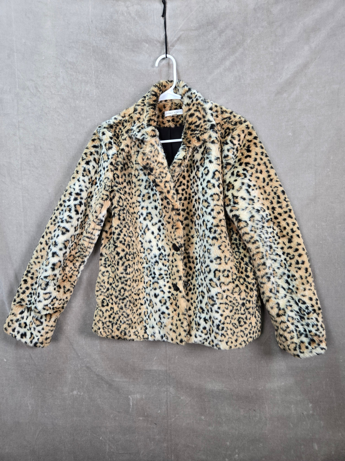 HONEY PUNCH Women's Leopard Print Long Sleeve Fur Coat Fall Winter Size M
