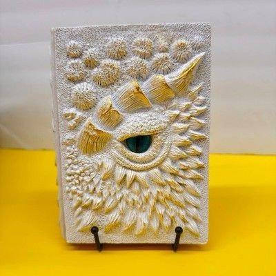 3D Dragon Eye Journal White Gold Fantasy Grimoire Hardcover Notebook Pre-Owned