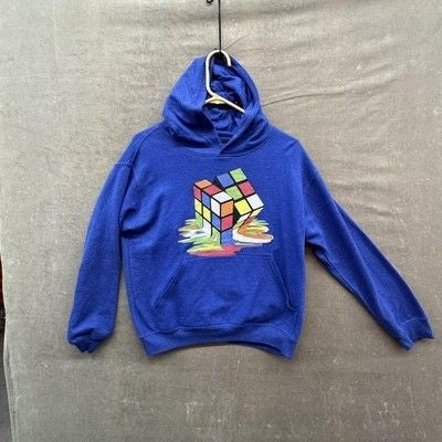 Rubik's Cube Hoodie Youth Large Blue Melting Graphic Pullover Sweatshirt LAT