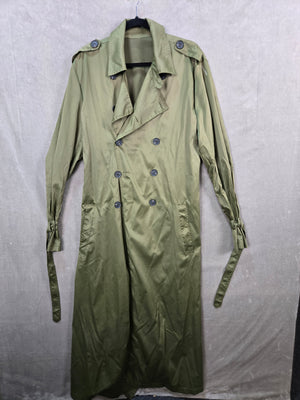 Military Style Olive Green Double Breasted Belted Trench Coat Size M 1