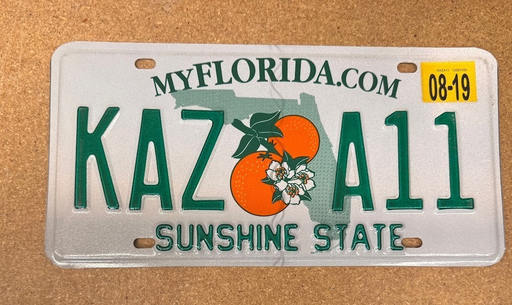 Florida Vanity License Plate KAZ A11 Authentic Expired Tags Apollo Brekker