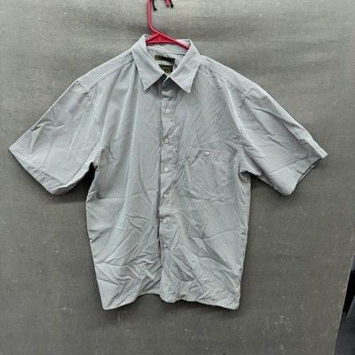 Bruno Shirt Mens Medium Gray Striped Short Sleeve Button Up Sueded Microfiber Pr