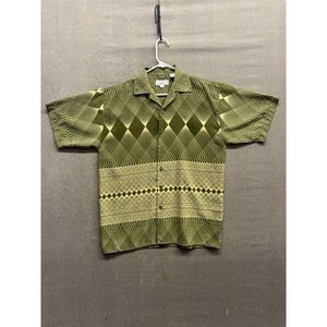 Mens Shirt Green Geometric Pattern Short Sleeve Button Up Pre-Owned Excellent 3