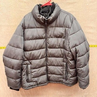Calvin Klein Mens Black Puffer Jacket Water Resistant Wind Protection Zip Coat P