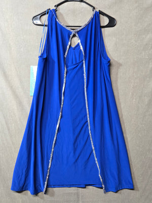 MSK Women's Royal Blue Rhinestone Trim Swing Dress Keyhole Back Size M NWT 5