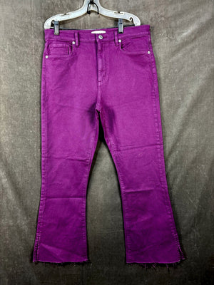LOFT Women Pants Purple Wide-Leg Denim Size 28 Used Good Condition Frayed Hem 1
