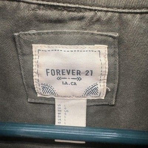 Forever 21 Jacket Womens Large Utility Military Canvas Full Zip Pockets 3