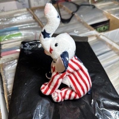Ty Righty 2000 Elephant Patriotic Red White Blue Stars Stripes 9" Plush Stuffed