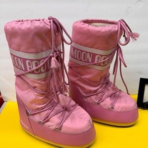 Moon Boot Icon Nylon Pink Tall Lace Up Snow Boots Size 7 8.5 Pre-Owned Excellent 1