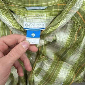 Columbia Shirt Mens Medium Green Plaid Omni-Wick Short Sleeve Button Up Outdoors 1