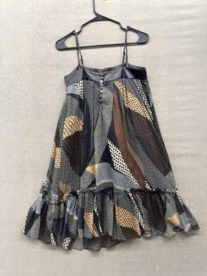 Wish Dress Womens Large Abstract Print Ruffle Hem Boho Spaghetti Strap Maxi