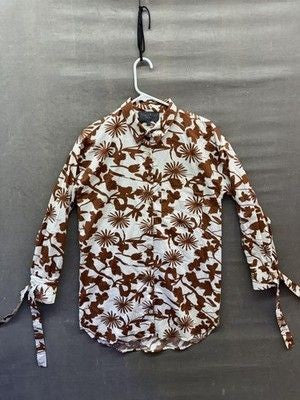 Sunday in Brooklyn Womens Shirt Small Brown White Floral Button Up Tie Sleeve Pr 1