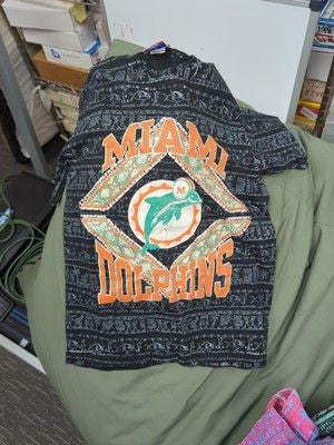 Miami Dolphins Vintage 1990 T-Shirt Sz L AOP All Over Print Single Stitch GRAIL 2