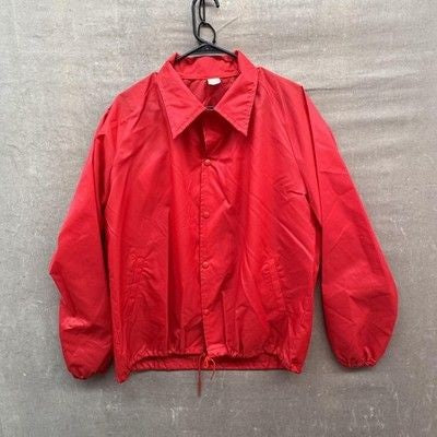 Bondo Jacket Mens Large Red Coaches Windbreaker Snap Front Advertising Made USA