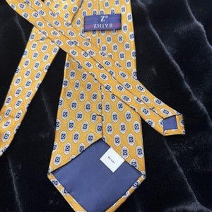 Z Zhiye Mens Silk Geometric Pattern Necktie One Size Pre-Owned Good Condition 3