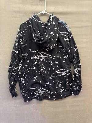 Encrypted Hoodie Mens XL Distressed Bleach Splatter Ripped Denim Pullover Pre-Ow