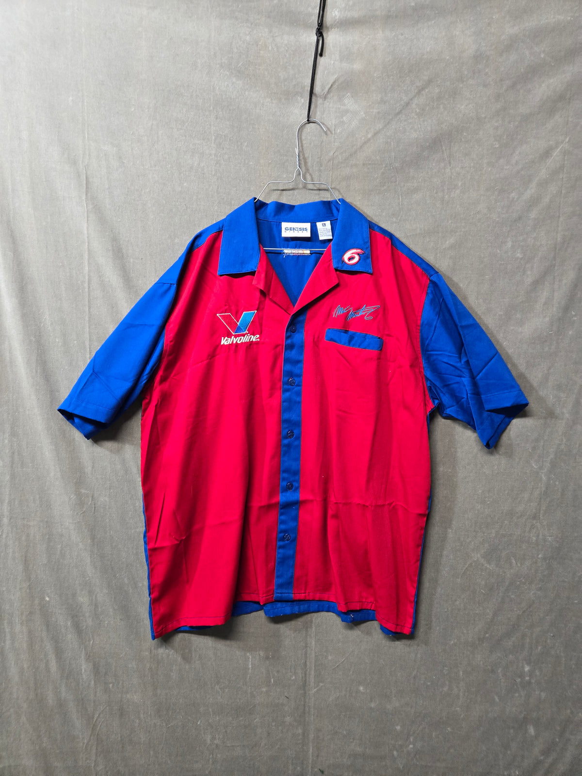 GENESIS Men's Red/Blue NASCAR Pit Shirt Valvoline Mark Martin #6 Size XL