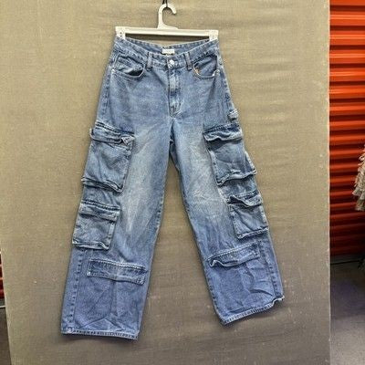 Forever 21 Jeans Womens 27 Blue Cargo Multi Pocket Utility Baggy Wide Leg Pants