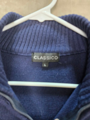 Classico Mens Navy Mock Neck Half Zip Pullover Sweater Size L 2