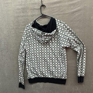 Hoodie Mens Medium Full Zip White Green Black Geometric Print Made in USA Retro 4