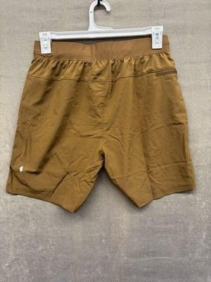 Mens Athletic Shorts Medium Brown Stretch Drawstring Zip Pocket Training Gym 3