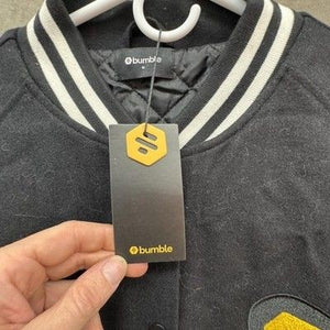 Bumble Jacket Mens Medium Black Varsity Letterman Quilted Snap Button Bomber 2