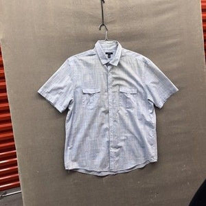 Alfani Mens Shirt XL Blue Short Sleeve Button Up Casual Pocket Plaid Lightweight 1