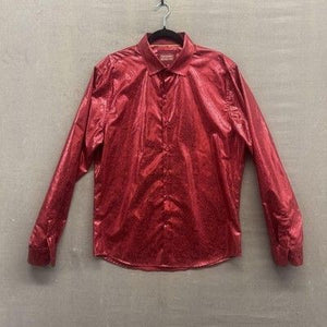 Consequence Shirt Mens Large Red Foil City Paisley Tonal Button Up Dressy Party 1